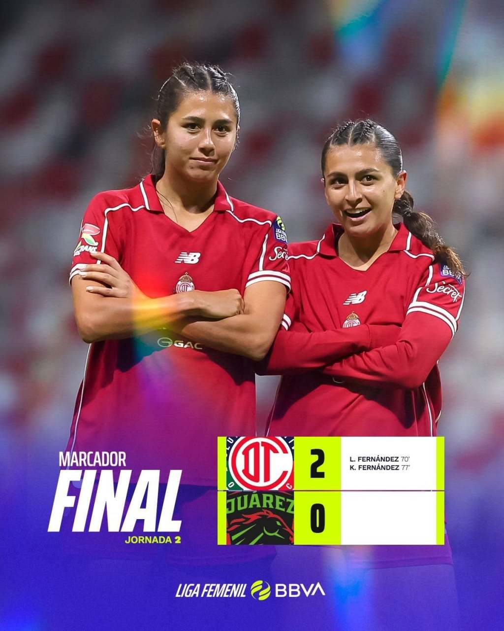 TOLUCA FEMENIL VENCE 2-0 a BRAVAS de JUÁREZ en la Jornada 2 del A26 de la LIGA BBVA&nbsp;FEMENIL
