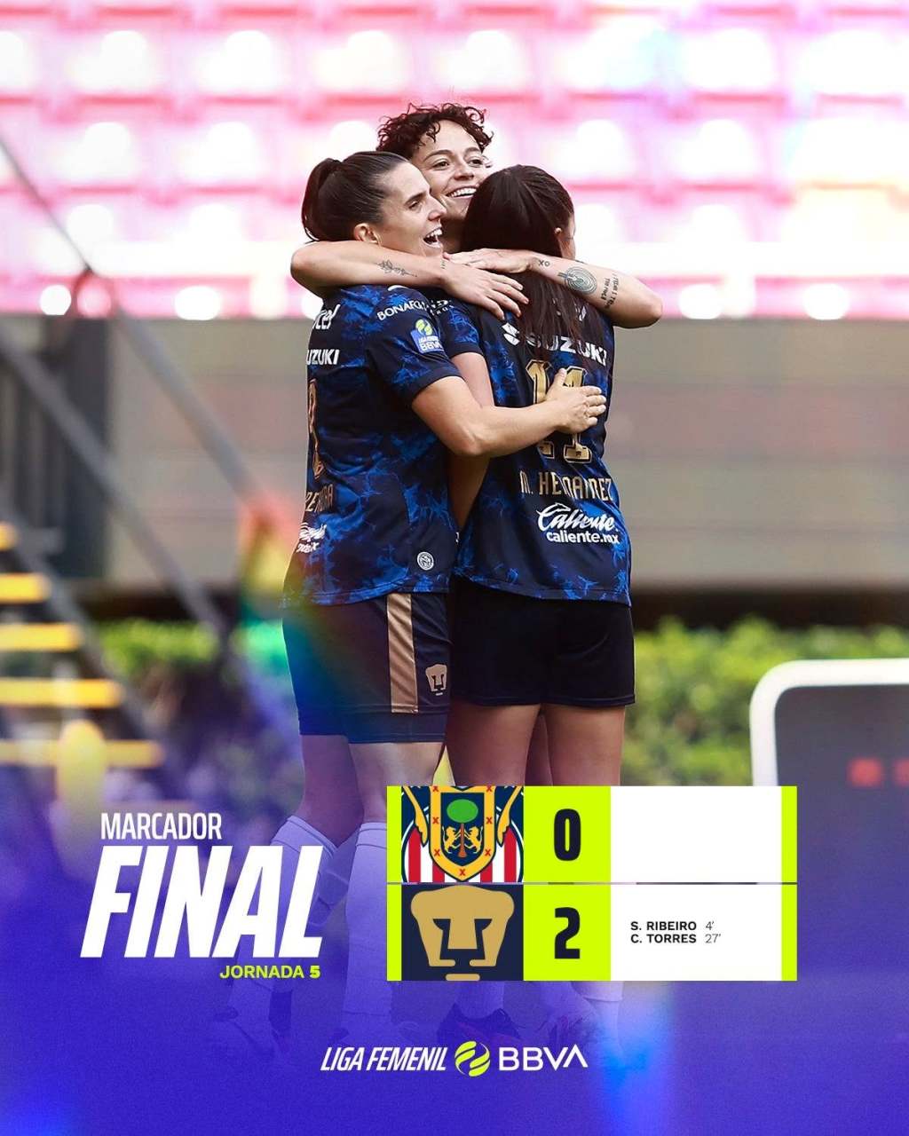 Triunfo histórico de Pumas Femenil 0-2 sobre Chivas en la Fecha 5 del A26 de la Liga Femenil&nbsp;BBVA