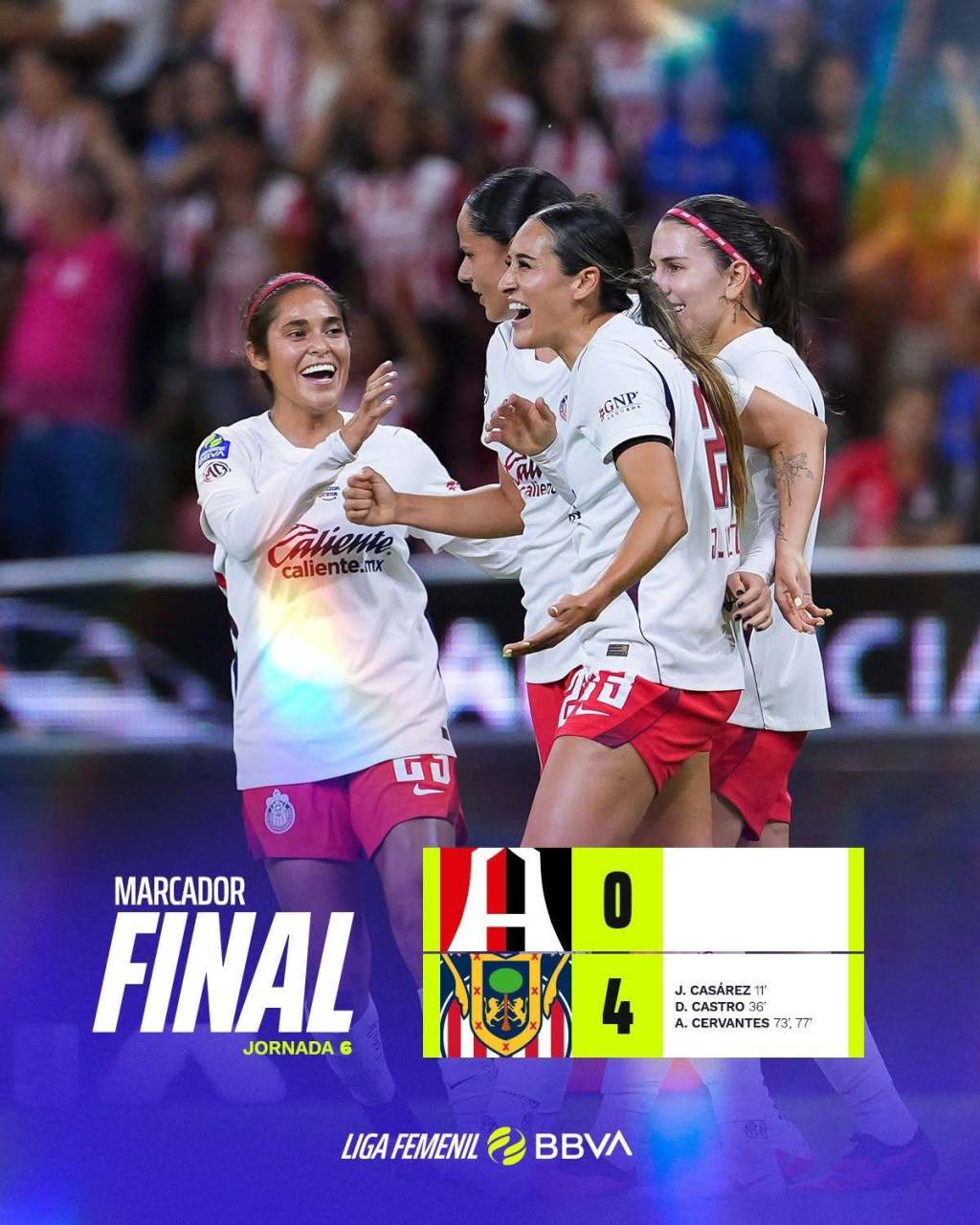 CHIVAS FEMENIL se lleva el CLÁSICO TAPATÍO, tras APLASTAR 0-4 al ATLAS en la Fecha 6 del&nbsp;A26