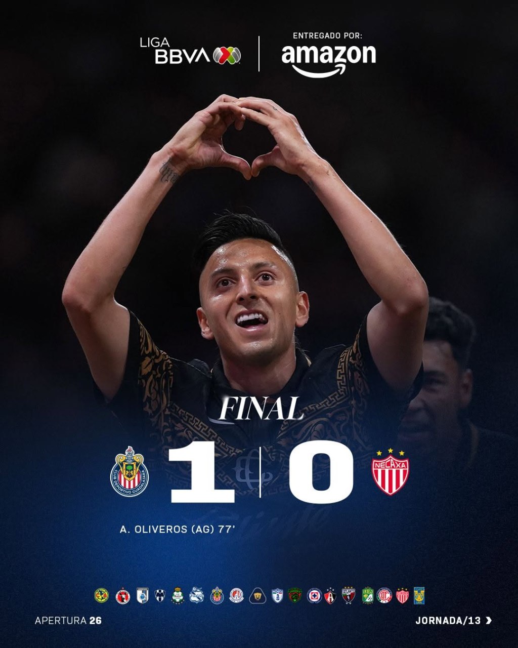 SUFRIDO TRIUNFO de CHIVAS 1-0 sobre NECAXA en la Fecha 13 del A26 de la Liga&nbsp;MX