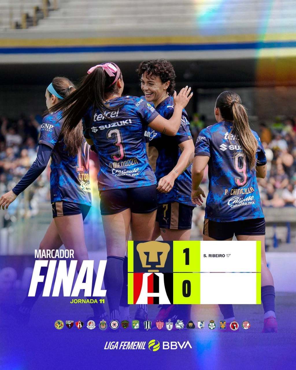PUMAS FEMENIL ruge en casa, tras VENCER 1-0 al ATLAS FEMENIL en la Fecha 11 del&nbsp;A26