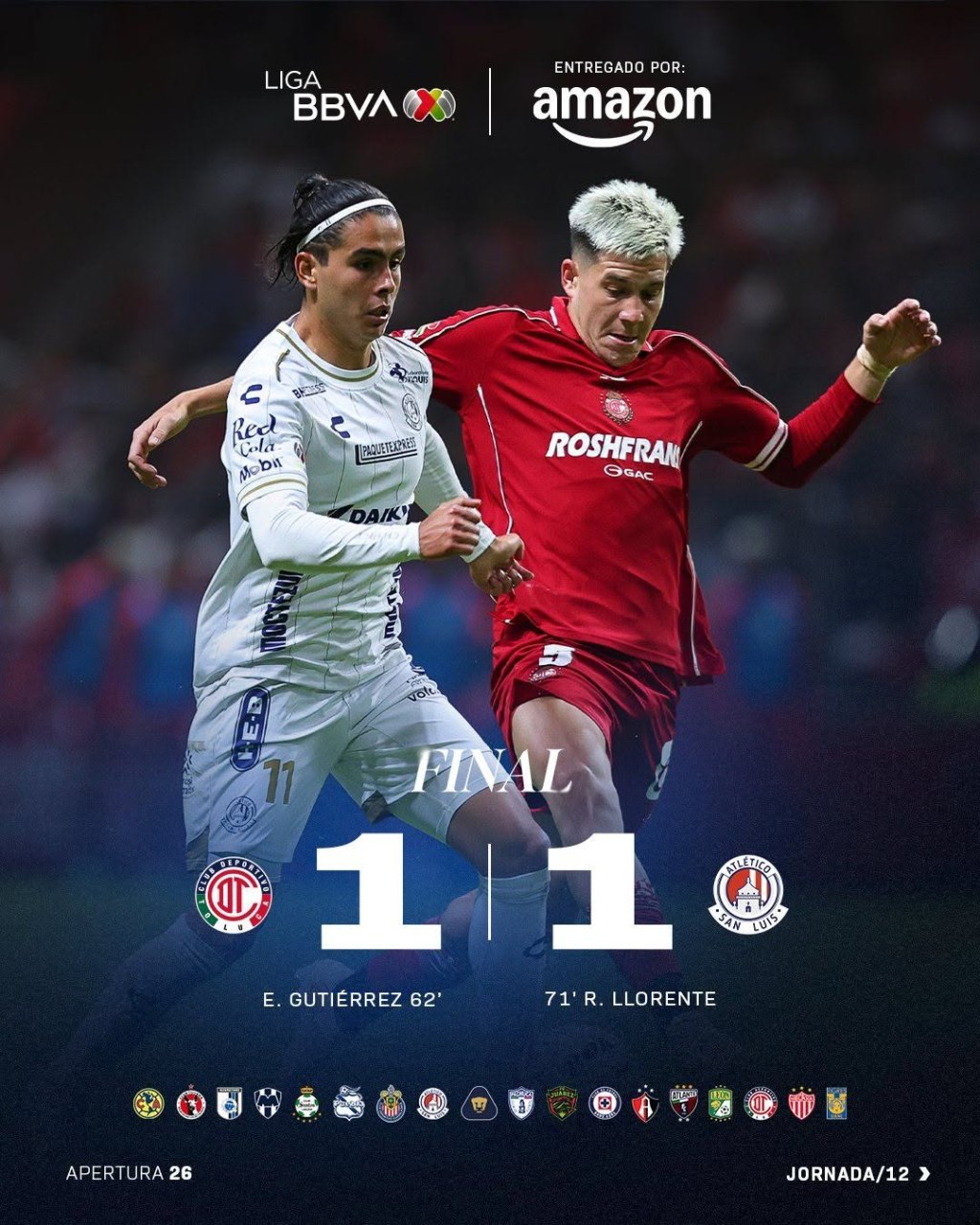TOLUCA y SAN LUIS reparten puntos en la Fecha 12 del Apertura 2026 de la Liga&nbsp;MX