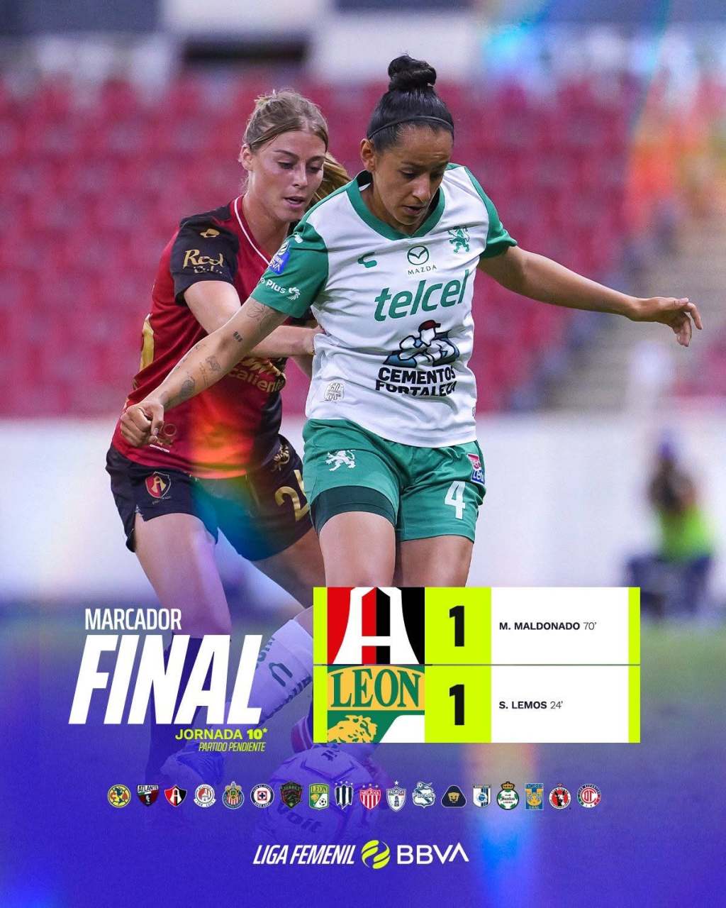 ATLAS y LEÓN FEMENIL DIVIDEN PUNTOS, TRAS EMPATAR 1-1 en PARTIDO PENDIENTE de la FECHA 10 del&nbsp;A26